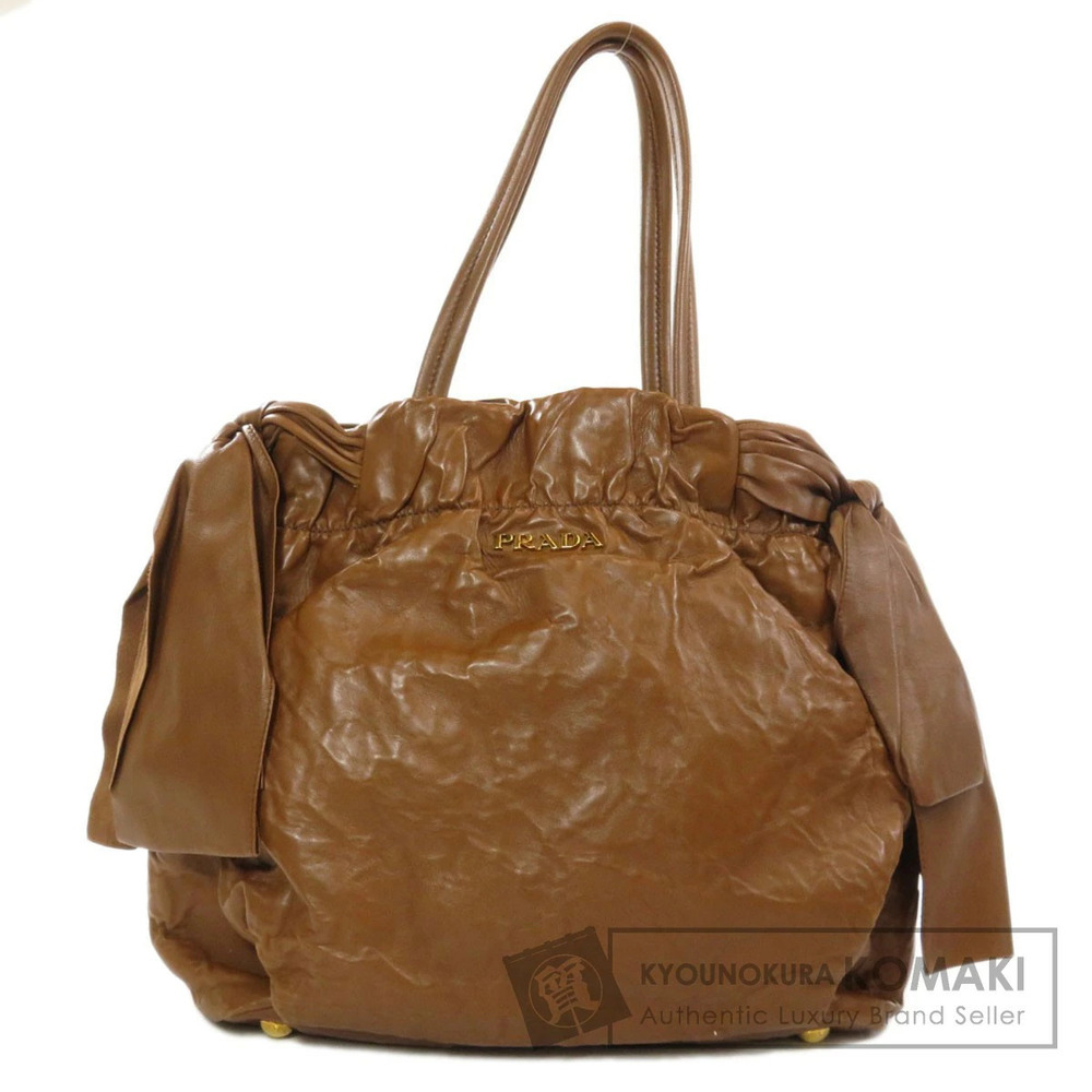 Prada Nappa Antique leather tote bag gathered top bow accents Brown